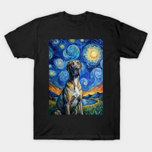 Great Dane Dog Breed Painting in a Van Gogh Starry Night Art Style T-Shirt